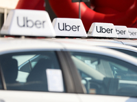 The Uber logo is seen during the Tuning Show Expo in Krakow, Poland, on September 8, 2024. (