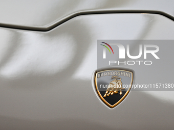 The Lamborghini logo is seen during the Tuning Show Expo in Krakow, Poland, on September 8, 2024. (