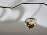 The Lamborghini logo is seen during the Tuning Show Expo in Krakow, Poland, on September 8, 2024. (