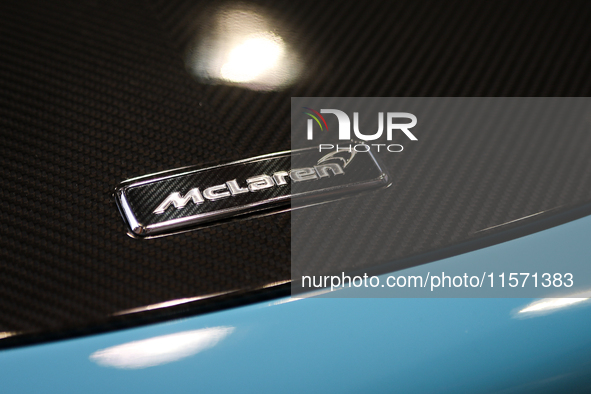 The McLaren logo is seen during the Tuning Show Expo in Krakow, Poland, on September 8, 2024. 