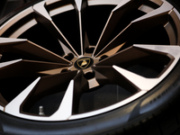 A car wheel with a Lamborghini logo is seen during the Tuning Show Expo in Krakow, Poland, on September 8, 2024. (