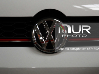 The Volkswagen logo is seen during the Tuning Show Expo in Krakow, Poland, on September 8, 2024. (