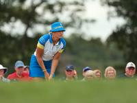 GAINESVILLE, VIRGINIA - SEPTEMBER 13: Anna Nordqvist of Team Europe lines up her putt on the third green during Fourball Matches on Day One...