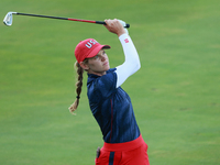 GAINESVILLE, VIRGINIA - SEPTEMBER 13: Sarah Schmelzel of the United States plays her second shot on the 15th hole during Fourball Matches on...