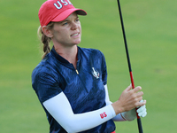 GAINESVILLE, VIRGINIA - SEPTEMBER 13: Sarah Schmelzel of the United States plays her second shot on the 15th hole during Fourball Matches on...