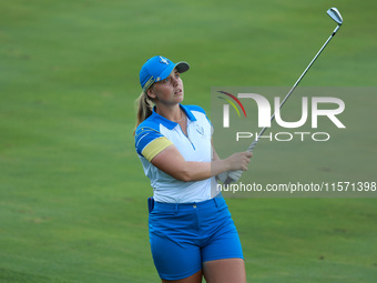 GAINESVILLE, VIRGINIA - SEPTEMBER 13: Maja Stark of Team Europe plays her second shot on the 15th hole during Fourball Matches on Day One of...