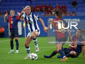 Klara Cahynova plays during the match between FC Barcelona Women and Real Sociedad Women, corresponding to week 2 of the Liga F, at the Joha...