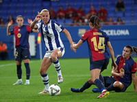 Klara Cahynova plays during the match between FC Barcelona Women and Real Sociedad Women, corresponding to week 2 of the Liga F, at the Joha...