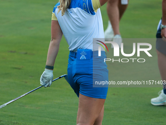 GAINESVILLE, VIRGINIA - SEPTEMBER 13: Maja Stark of Team Europe reacts to her fairway shot on the 15th hole during Fourball Matches on Day O...