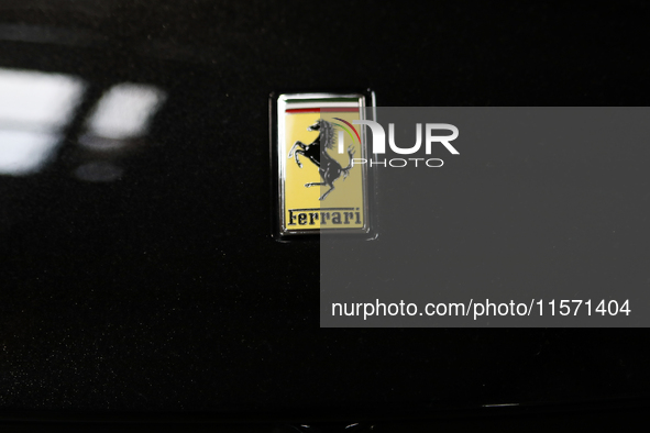 The Ferrari logo is seen during the Tuning Show Expo in Krakow, Poland, on September 8, 2024. 