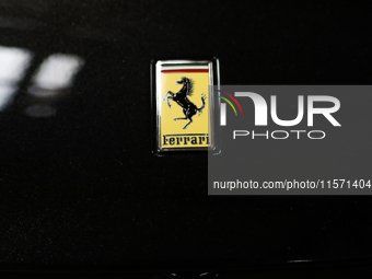 The Ferrari logo is seen during the Tuning Show Expo in Krakow, Poland, on September 8, 2024. (