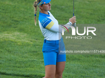 GAINESVILLE, VIRGINIA - SEPTEMBER 13: Emily Kristine Pedersen of of Team Europe plays her second shot on the 15th hole during Fourball Match...