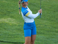 GAINESVILLE, VIRGINIA - SEPTEMBER 13: Emily Kristine Pedersen of of Team Europe plays her second shot on the 15th hole during Fourball Match...