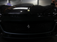 The Ferrari logo is seen during the Tuning Show Expo in Krakow, Poland, on September 8, 2024. (