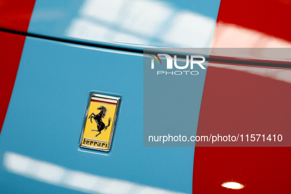 The Ferrari logo is seen during the Tuning Show Expo in Krakow, Poland, on September 8, 2024. 