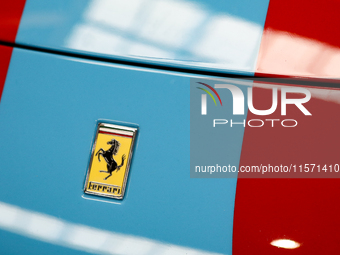 The Ferrari logo is seen during the Tuning Show Expo in Krakow, Poland, on September 8, 2024. (