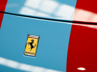 The Ferrari logo is seen during the Tuning Show Expo in Krakow, Poland, on September 8, 2024. (