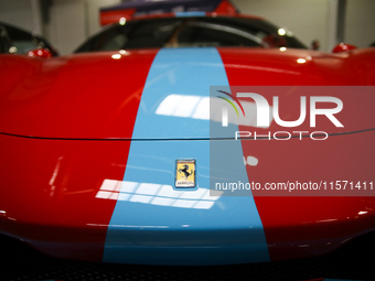 The Ferrari logo is seen during the Tuning Show Expo in Krakow, Poland, on September 8, 2024. (