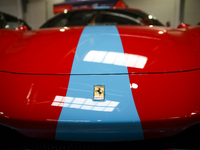 The Ferrari logo is seen during the Tuning Show Expo in Krakow, Poland, on September 8, 2024. (