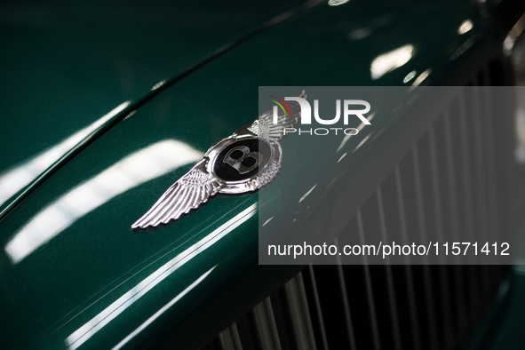 The Bentley logo is seen during the Tuning Show Expo in Krakow, Poland, on September 8, 2024. 