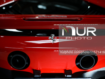 The Ferrari logo is seen during the Tuning Show Expo in Krakow, Poland, on September 8, 2024. (