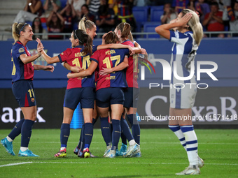 FC Barcelona players celebrate during the match between FC Barcelona Women and Real Sociedad Women, corresponding to week 2 of the Liga F, a...