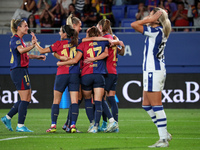 FC Barcelona players celebrate during the match between FC Barcelona Women and Real Sociedad Women, corresponding to week 2 of the Liga F, a...