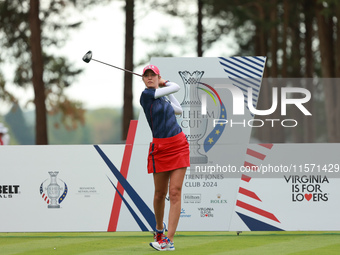 GAINESVILLE, VIRGINIA - SEPTEMBER 13: Nelly Korda of the United States plays her tee shot on the second hole during Fourball Matches on Day...