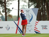 GAINESVILLE, VIRGINIA - SEPTEMBER 13: Nelly Korda of the United States plays her tee shot on the second hole during Fourball Matches on Day...