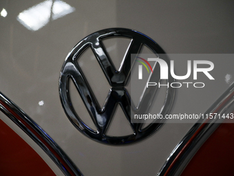 The Volkswagen logo is seen during the Tuning Show Expo in Krakow, Poland, on September 8, 2024. (