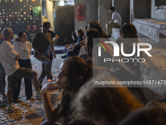 Iranian youths gather at Adrenaline Park in Tehran, Iran, on September 13, 2024. Amir Badri, an Iranian stuntman and award winner of the Scr...