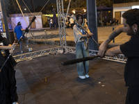 Iranian youths perform at Adrenaline Park in Tehran, Iran, on September 13, 2024. Amir Badri, an Iranian stuntman and award winner of the Sc...