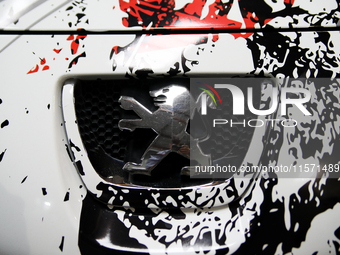 The Peugeot logo is seen during the Tuning Show Expo in Krakow, Poland, on September 8, 2024. (