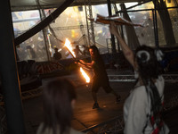 A young Iranian man performs with fire at Adrenaline Park in Tehran, Iran, on September 13, 2024. Adrenaline Park is founded by Amir Badri,...