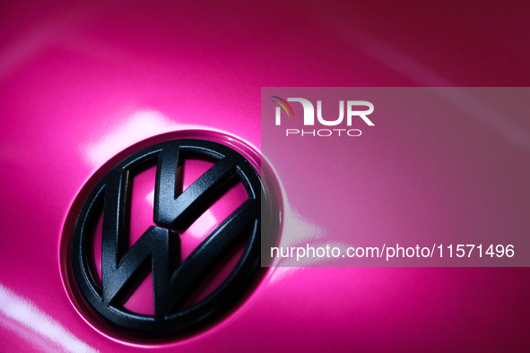 The Volkswagen logo is seen during the Tuning Show Expo in Krakow, Poland, on September 8, 2024. 