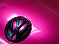 The Volkswagen logo is seen during the Tuning Show Expo in Krakow, Poland, on September 8, 2024. (