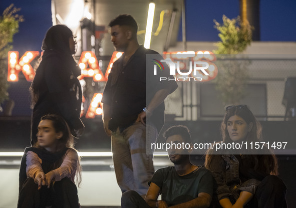 Iranian youths at Adrenaline Park in Tehran, Iran, on September 13, 2024. Amir Badri, an Iranian stuntman and award winner of the Screen Act...