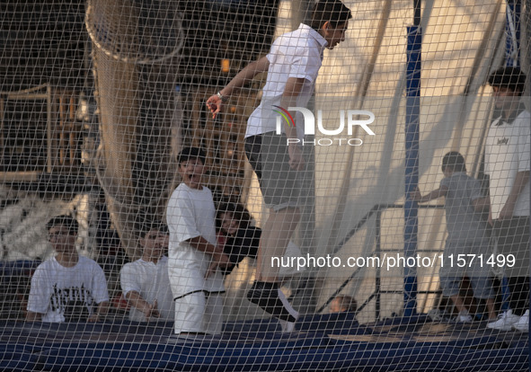 Iranian teenagers play at Adrenaline Park in Tehran, Iran, on September 13, 2024. Amir Badri, an Iranian stuntman and award winner of the Sc...