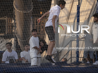 Iranian teenagers play at Adrenaline Park in Tehran, Iran, on September 13, 2024. Amir Badri, an Iranian stuntman and award winner of the Sc...