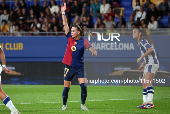 Ewa Pajor plays during the match between FC Barcelona Women and Real Sociedad Women, corresponding to week 2 of the Liga F, at the Johan Cru...