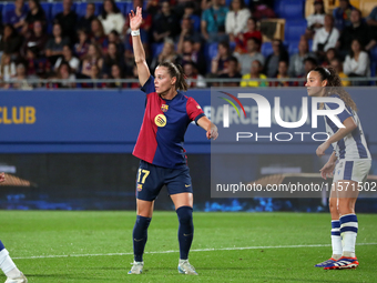 Ewa Pajor plays during the match between FC Barcelona Women and Real Sociedad Women, corresponding to week 2 of the Liga F, at the Johan Cru...