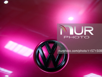 The Volkswagen logo is seen during the Tuning Show Expo in Krakow, Poland, on September 8, 2024. (