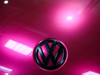 The Volkswagen logo is seen during the Tuning Show Expo in Krakow, Poland, on September 8, 2024. (