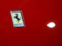 The Ferrari logo is seen during the Tuning Show Expo in Krakow, Poland, on September 8, 2024. (