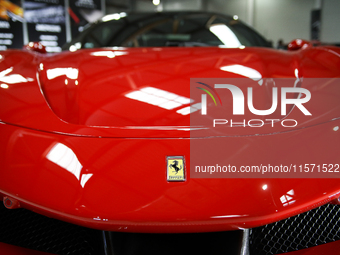 The Ferrari logo is seen during the Tuning Show Expo in Krakow, Poland, on September 8, 2024. (