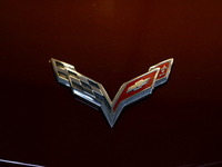 The Chevrolet Corvette logo is seen during the Tuning Show Expo in Krakow, Poland, on September 8, 2024. (