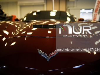 The Chevrolet Corvette logo is seen during the Tuning Show Expo in Krakow, Poland, on September 8, 2024. (