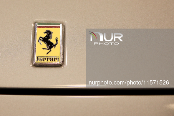 The Ferrari logo is seen during the Tuning Show Expo in Krakow, Poland, on September 8, 2024. 