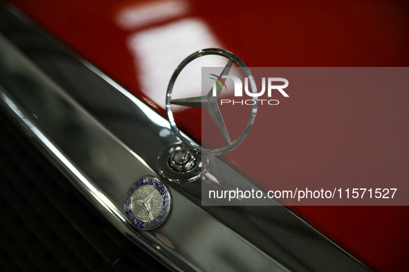 The Mercedes-Benz logo is seen during the Tuning Show Expo in Krakow, Poland, on September 8, 2024. 