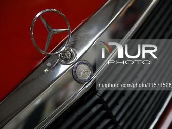 The Mercedes-Benz logo is seen during the Tuning Show Expo in Krakow, Poland, on September 8, 2024. (